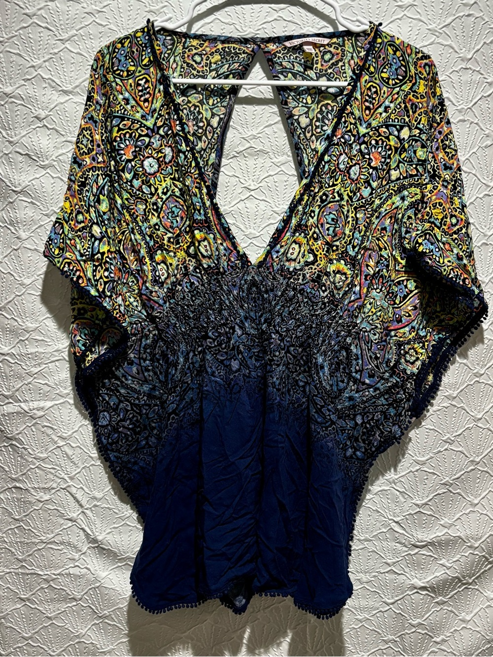 Victoria’s Secret Boho Paisley Tunic Top Blue Floral Keyhole L